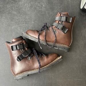 Vintage Leather Telemark Ski Boots Brown Vibram Sole 75mm 3-Pin Mens 8.5 EUR 42